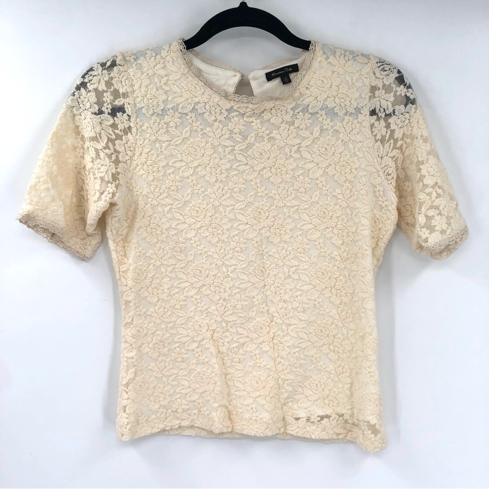 MASSIMO DUTTI Lace Blouse Top Baby Tee Cottage M Women Half Sleeve Y2K Lacey Top